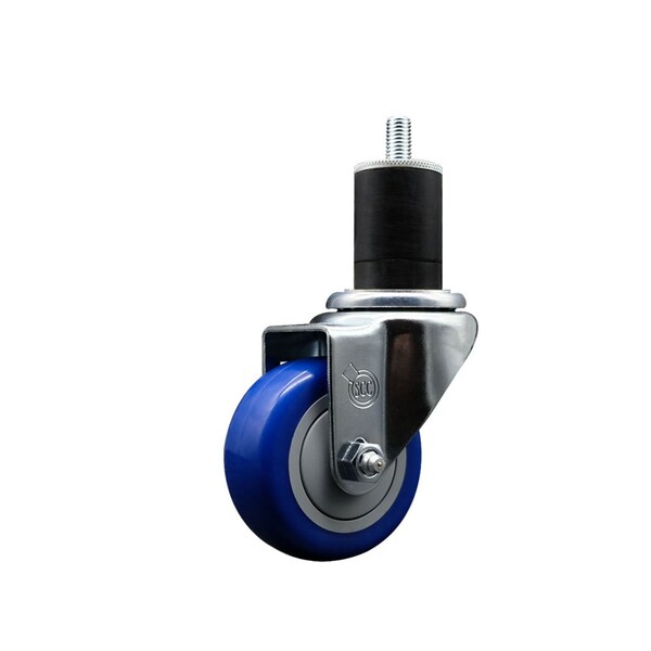 3'' SS Blue Poly Wheel Swivel 1-3/4'' Expanding Stem Caster